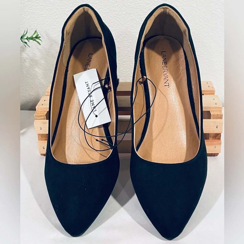 Lane Bryant Dream Cloud Black Faux Suede Pointy-Toe Block-Heel Shoes | 9W | NWT